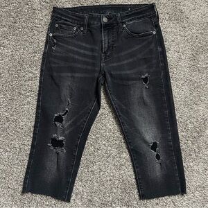 American Eagle Ne(x)t Level Flex Black Distressed Slim Jeans 30xI8 Custom Length